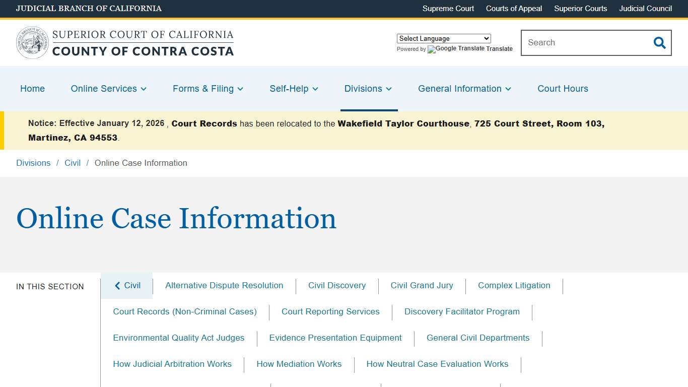 Online Case Information Superior Court of California County of Contra Costa
